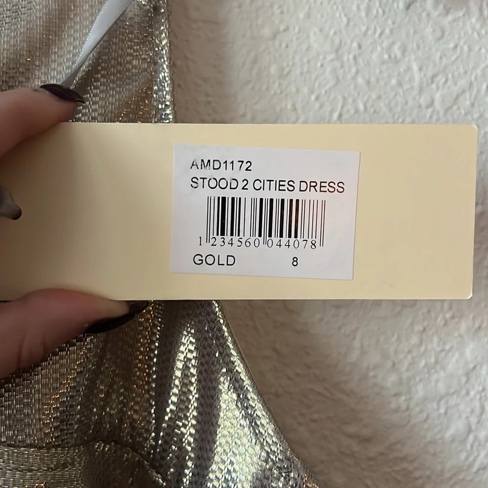NWT Alice McCall 2 Cities Metallic Gold Ruffled Mini Dress Size 4 - Picture 4 of 7